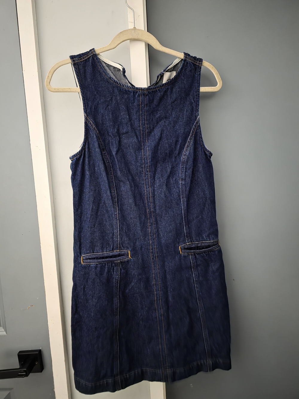 Sleeveless Dark Blue Denim Shift Dress